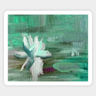 Abstract Oil Painting Waterlily Green White Blue Sticker